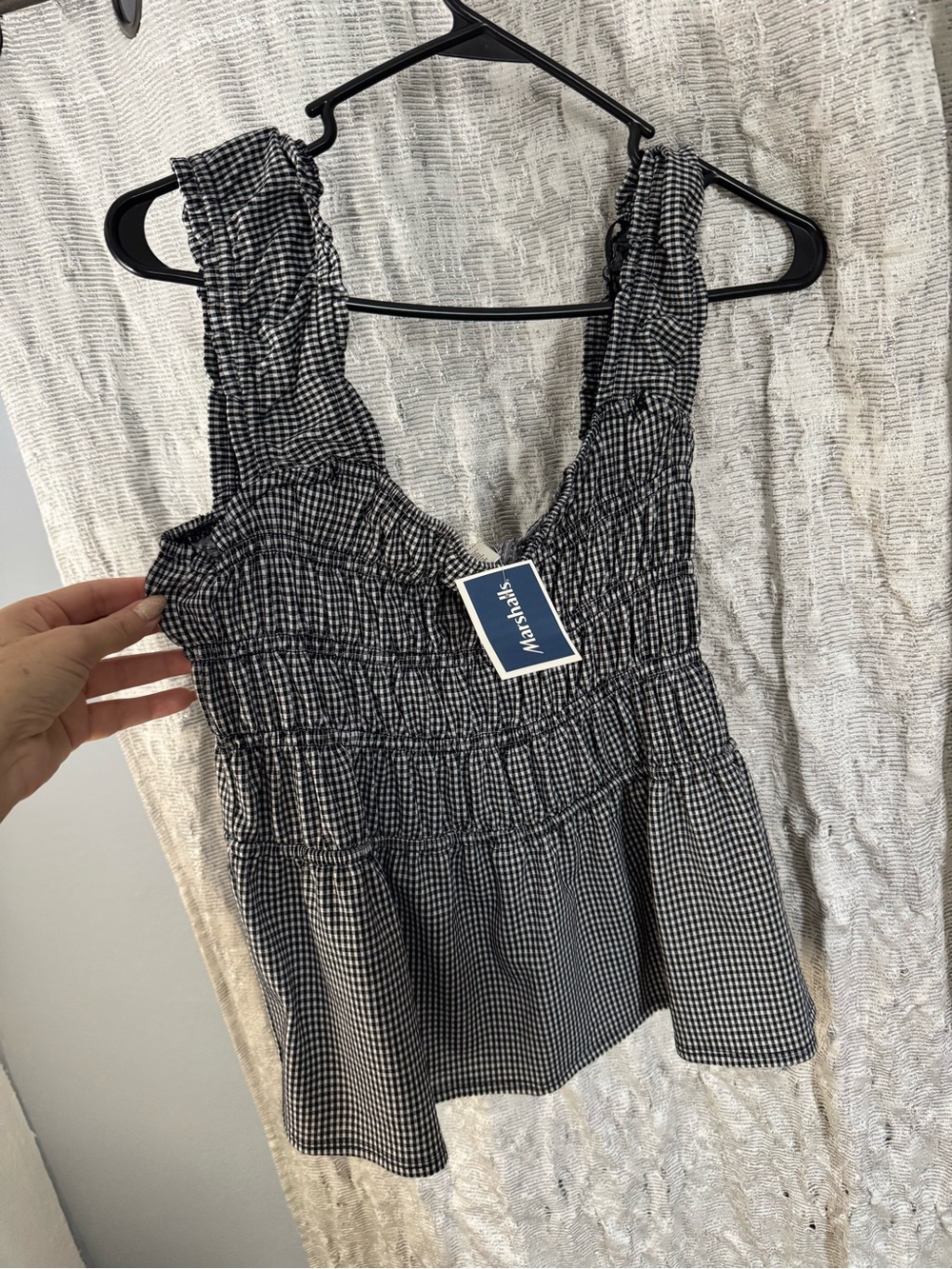 Marshalls Black & White Gingham Smocked Peplum Camisole